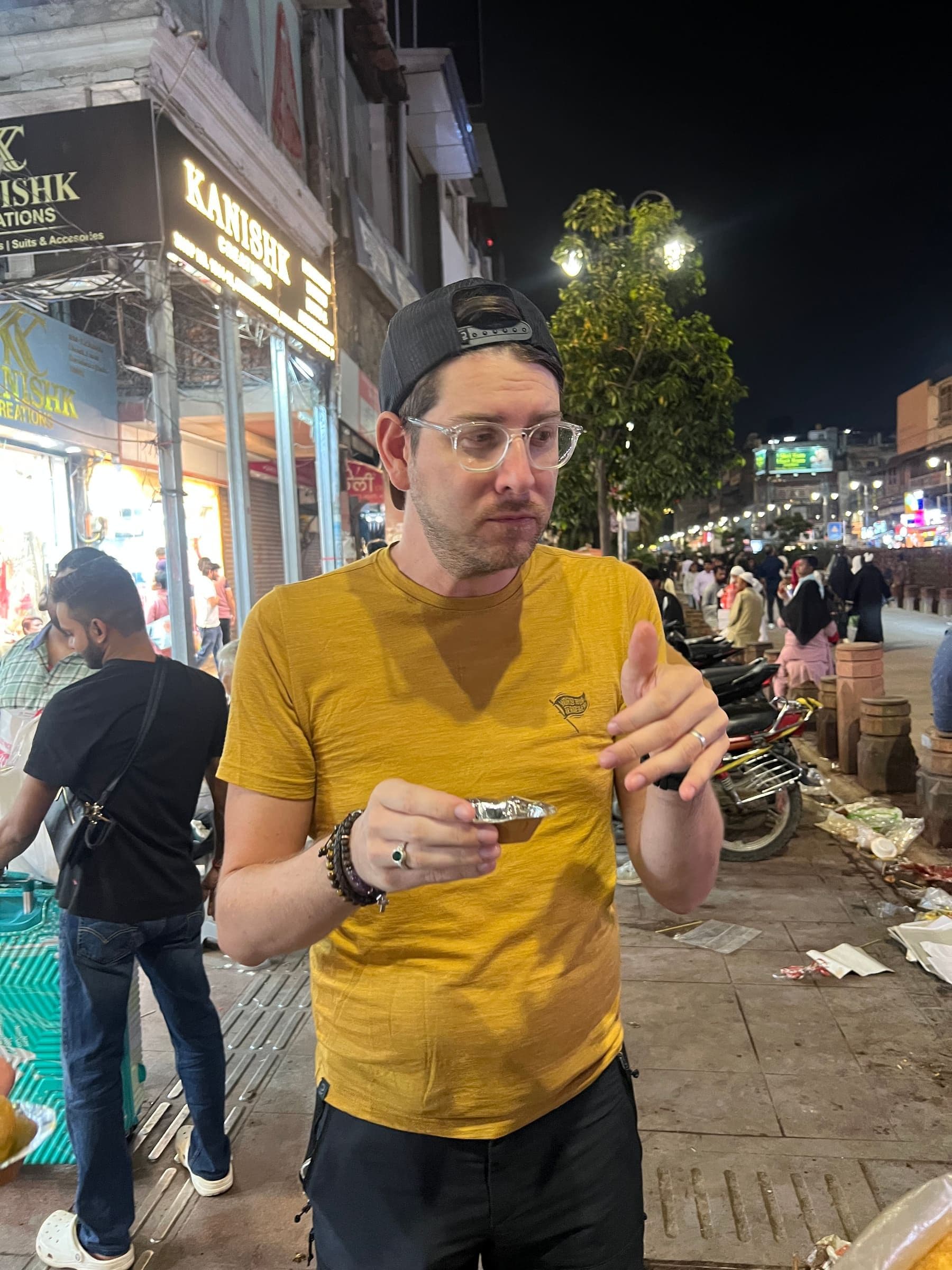 Guest on the Old Delhi Food Tours street food walking tour